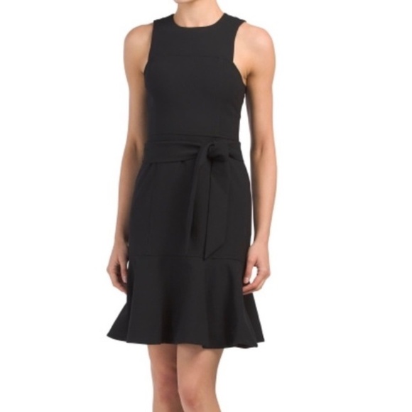 Cinq A Sept Nofina Dress Black Fit & Flare Belted Ruffle Hem Mini Dress Size 2 - Picture 2 of 15